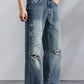 KSTUN 2026 Summer Distressed Jeans For Men Wide-leg Ripped Baggy Pants Loose Straight Vintage Streetwear Hip hop Motocycle Jeans