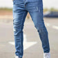 Men's American Retro Hole-Punched Stretch Slim Fit Jeans Zipper Casual Streetwear Denim Pants Classic Black Blue Skinny Trousers