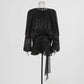 TWOTWINSTYLE Solid Blouse Mini Dresses For Women V Neck Long Sleeve Spliced Lace Up Sweet Style Dress Female Clothing Fashion