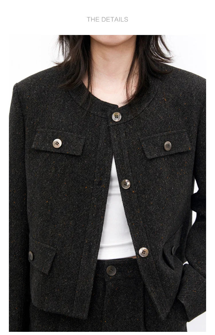 CHIC VEN Fashion Women Woolen Short Coat New Slim Ladies Jacket Female High Waist Middle Pants Sets Spring Autumn 2026
