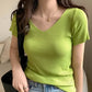 AOSSVIAO 2026 V-neck Solid Thin Summer Pullover Women Sweater Female Knitted Ribbed Sweater Slim Short Sleeve Bodycon Sweater