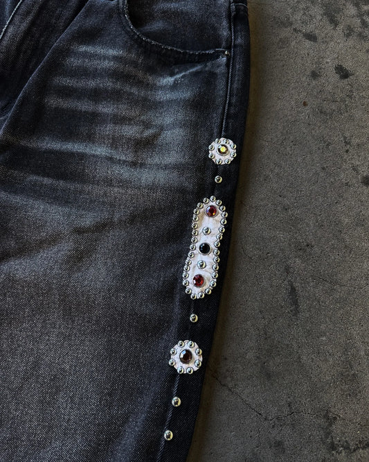 Gothic Diamond Punk Hip Hop Men's Slim Jeans Damaged Destroyed Hole Baggy Denim Long Trouser Pants Y2k Streetwear Ripped Jeans
