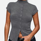 Women's fashionable knitted turtleneck top, slim and comfortable four-season short-sleeved cardigan, can be worn as a base layer