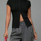Women's fashionable knitted turtleneck top, slim and comfortable four-season short-sleeved cardigan, can be worn as a base layer