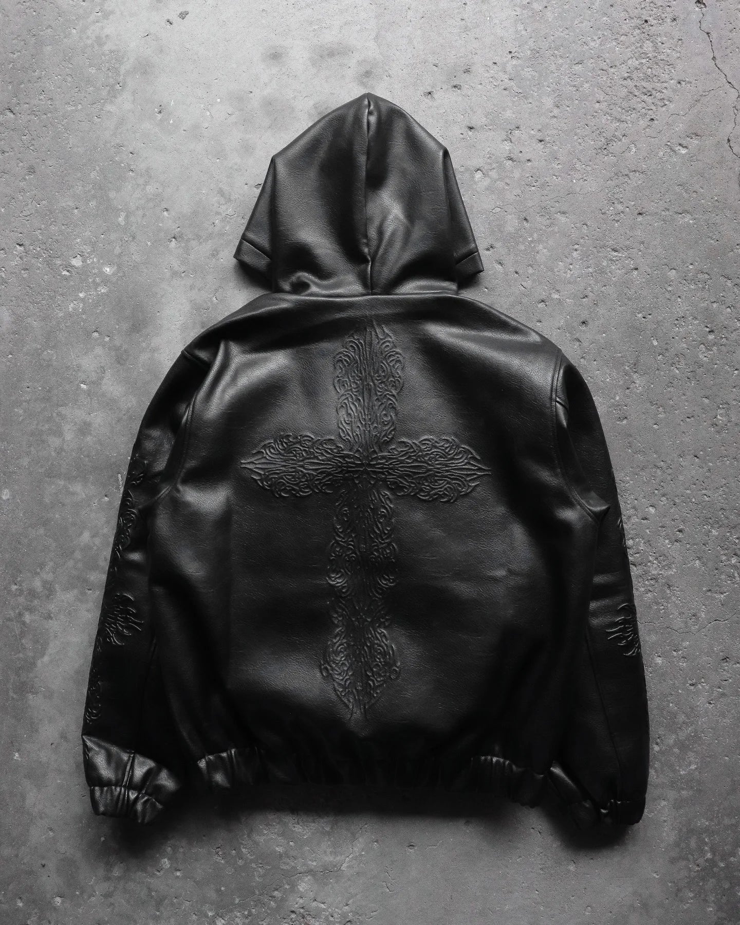 European and American Hip Hop Punk High Street Men Hooded Jacket Trend 3D Printing Y2K Gothic Retro Zipper Loose Leather Jacket