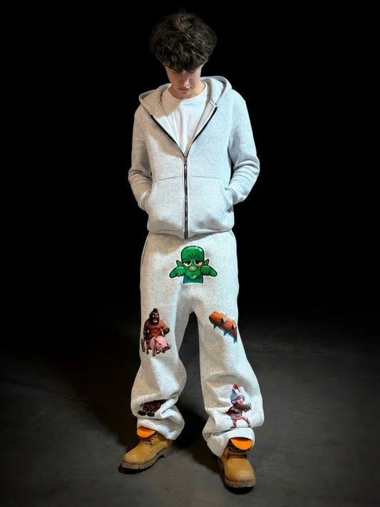 Y2k Street High Street Clothing Fashion Cartoon Pattern Casual Pants Men's Retro Loose Harajuku High Waist Pants Couple Style
