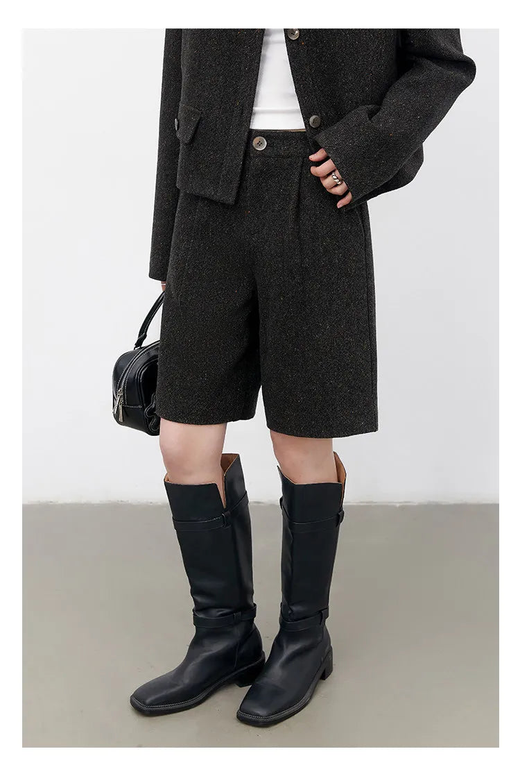 CHIC VEN Fashion Women Woolen Short Coat New Slim Ladies Jacket Female High Waist Middle Pants Sets Spring Autumn 2026