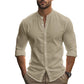 Men's Cotton Linen Long Sleeve Button Down Shirt European American Plus Size Henry Collar Casual Breathable Tops