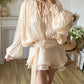 TWOTWINSTYLE Solid Blouse Mini Dresses For Women V Neck Long Sleeve Spliced Lace Up Sweet Style Dress Female Clothing Fashion