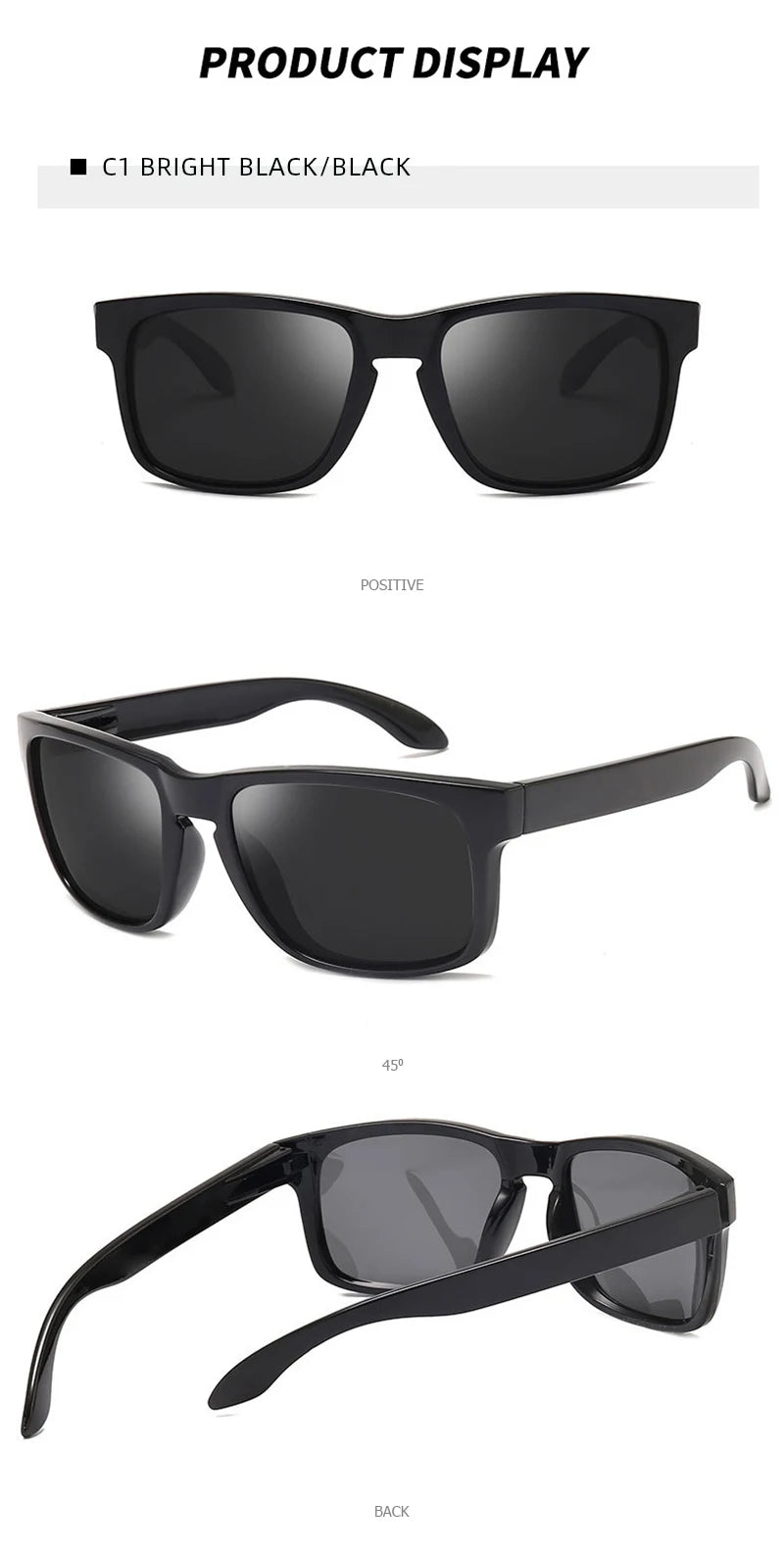 Classic Fashion Square Polarized Sunglasses Men Vintage Plastic Male Sun Glasses Women Stylish Black Outdoor Sports Shades UV400