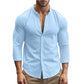 Men's Cotton Linen Long Sleeve Button Down Shirt European American Plus Size Henry Collar Casual Breathable Tops