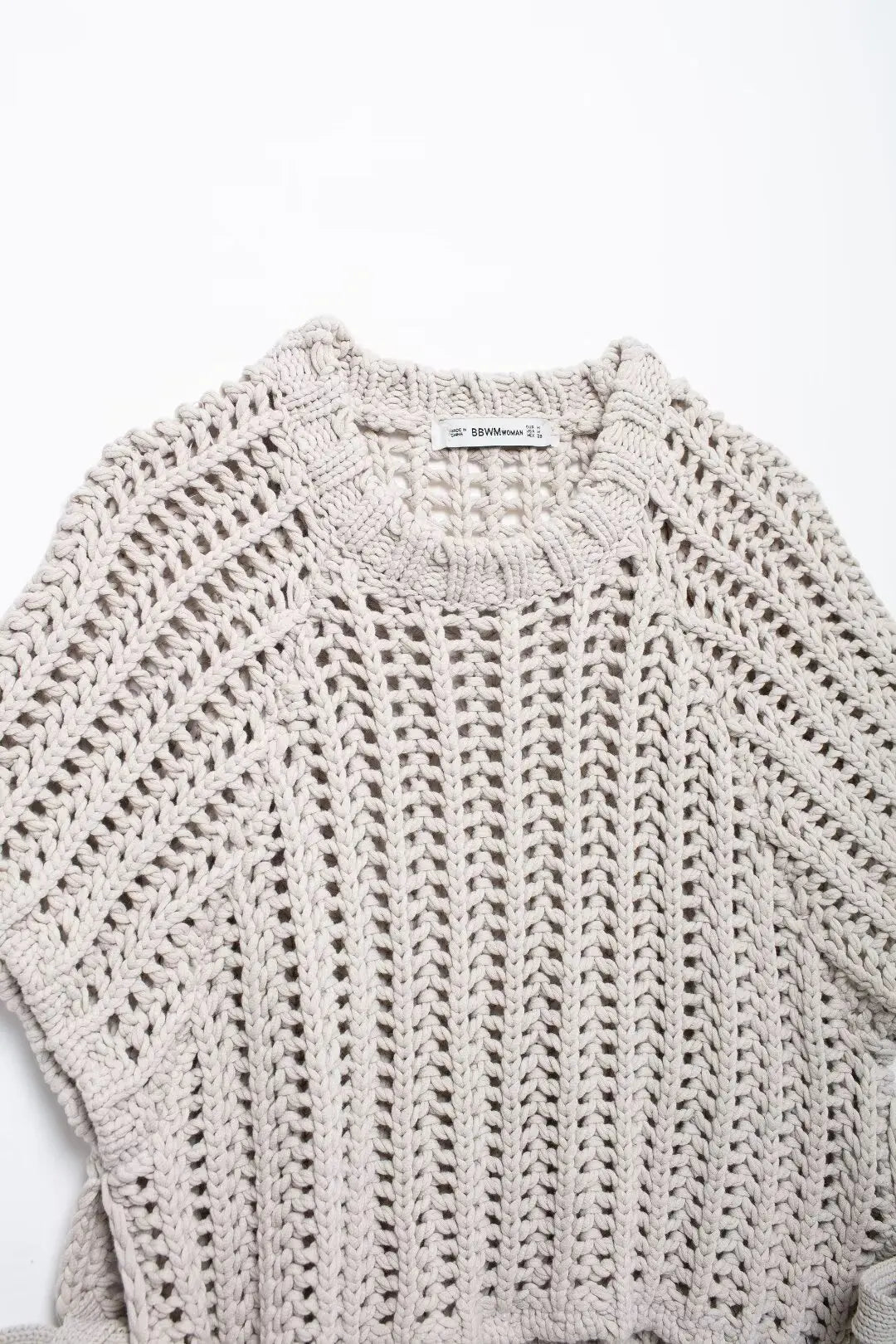 Hollow Out Knit Pullover Women Casual Round Neck Lace Up Bow Sweater Female Autumn Short Sleeves Solid Knitwears Lady