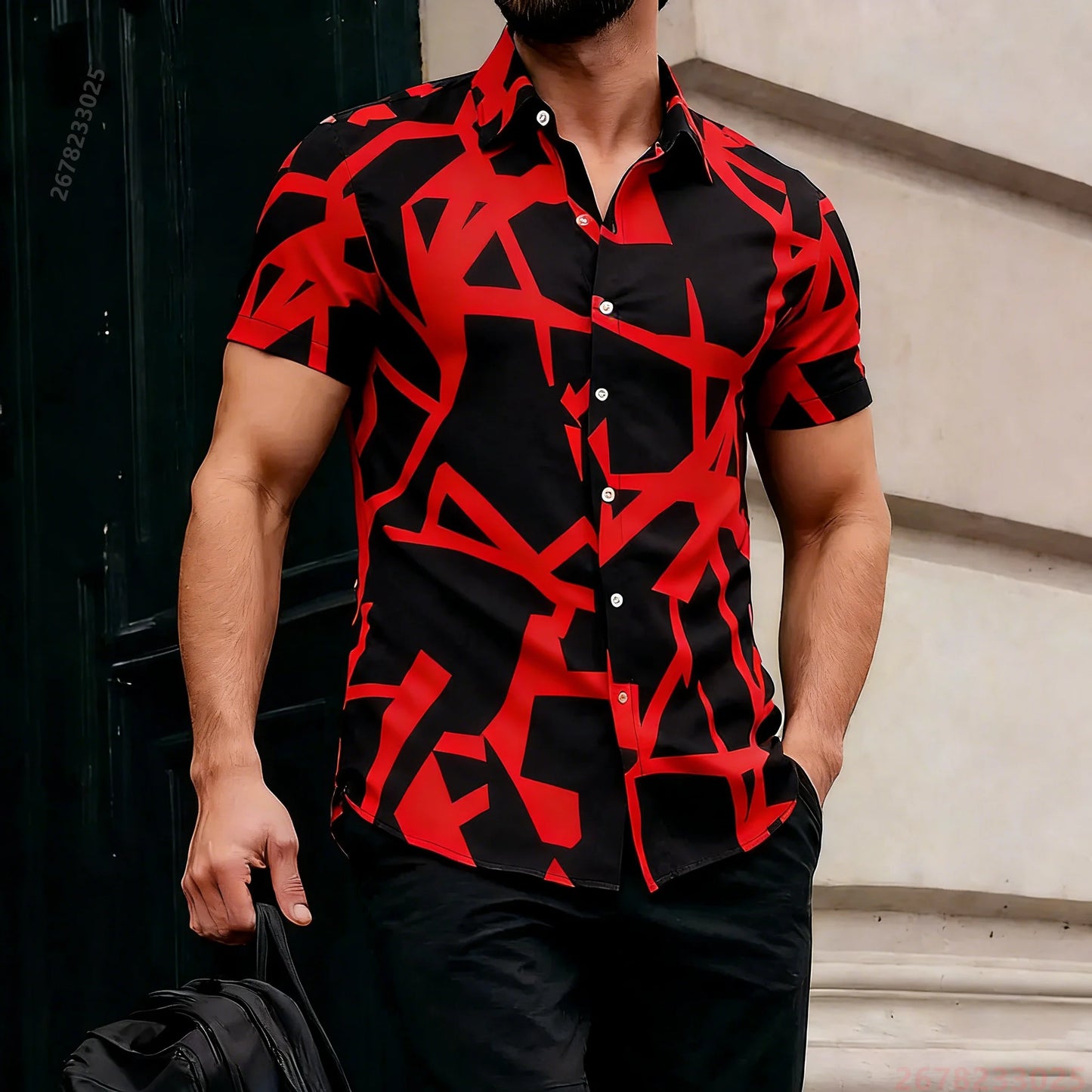 2026 New Men's Short-Sleeve Shirt, Stylish Color-Blocked Irregular Pattern Print Shirt, Outdoor Casual Hawaiian Shirt, XS-6XL