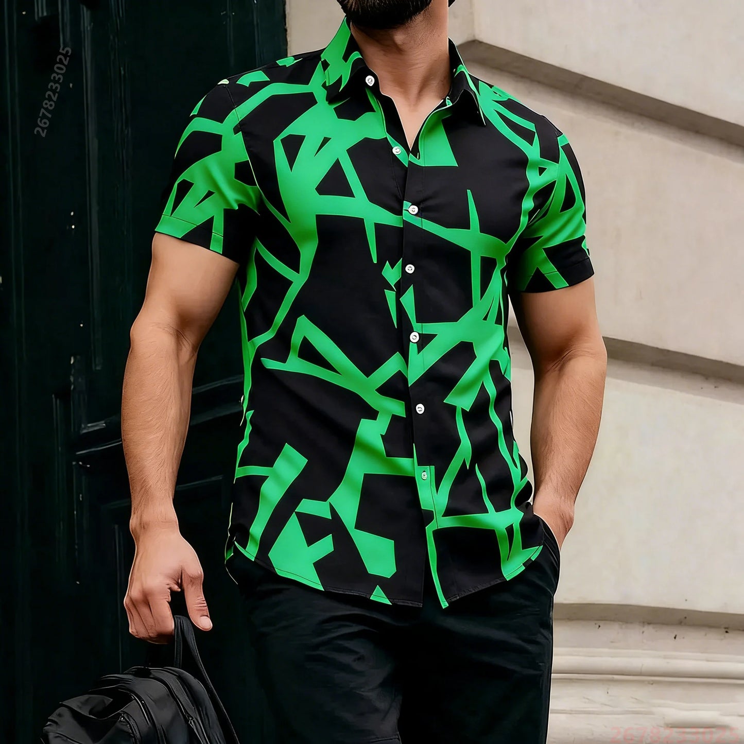 2026 New Men's Short-Sleeve Shirt, Stylish Color-Blocked Irregular Pattern Print Shirt, Outdoor Casual Hawaiian Shirt, XS-6XL