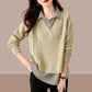 Fake Two Piece Top Knit Sweater Women's Splice Shirt Collar 2024 Spring Autumn New Korean Loose Long Sleeve Sweater Brown Shirt