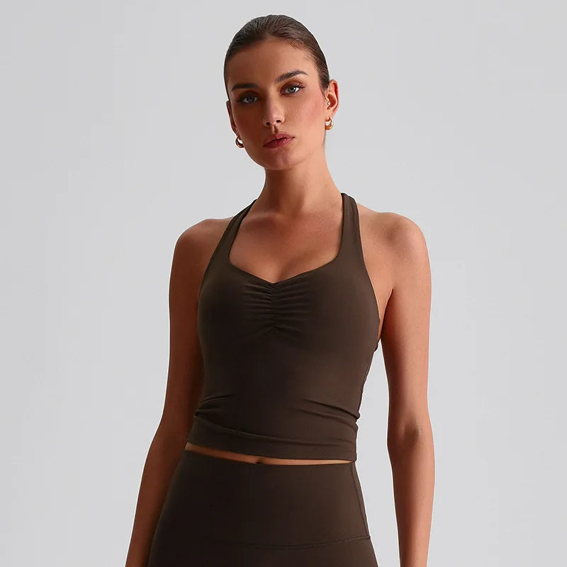 Solid Color Sports Tank Top Women Fitness Bra TightsCross Back Gym Clothe Underwear Yoga Vest High impact shockproof Chest Pad
