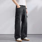 KSTUN 2026 Spring Men's Loose Straight Jeans Wide Leg Vintage Grey Cargo Pants Male Streetwear Trousers Multi-pockets Designer