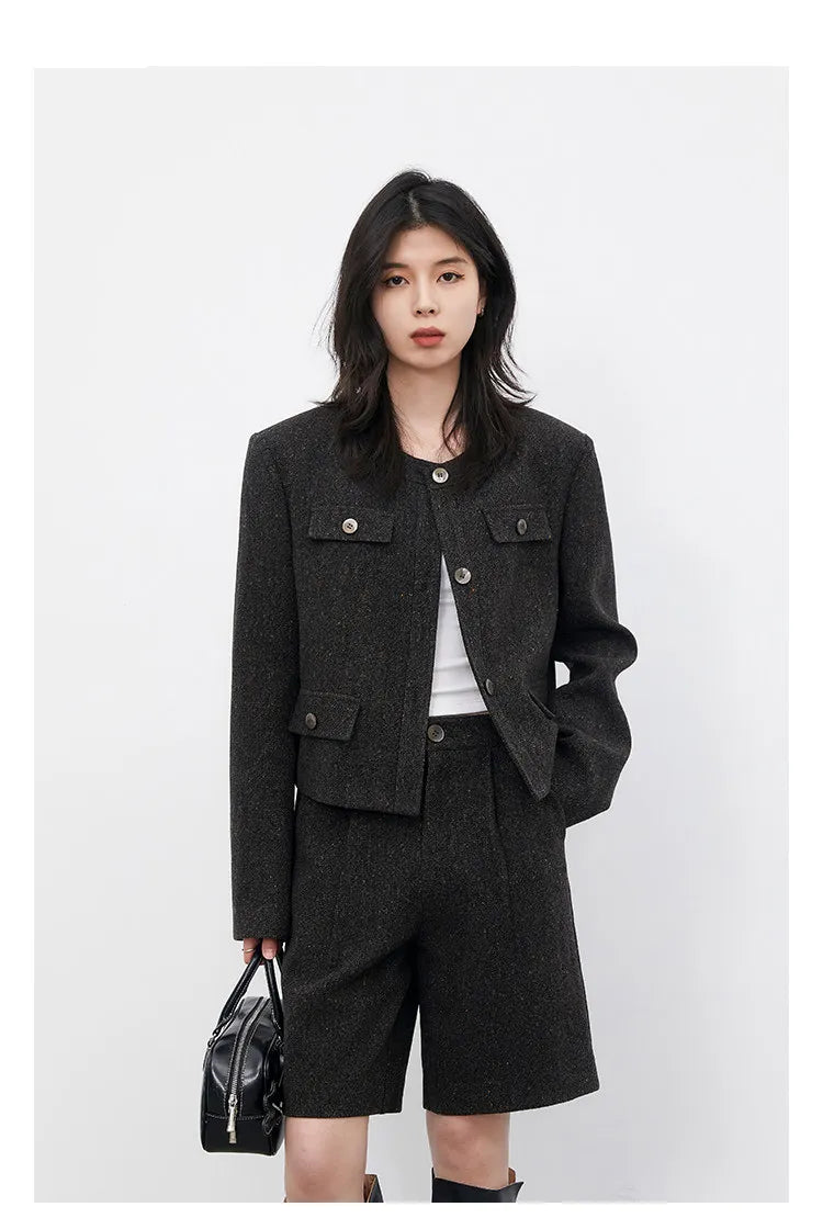 CHIC VEN Fashion Women Woolen Short Coat New Slim Ladies Jacket Female High Waist Middle Pants Sets Spring Autumn 2026