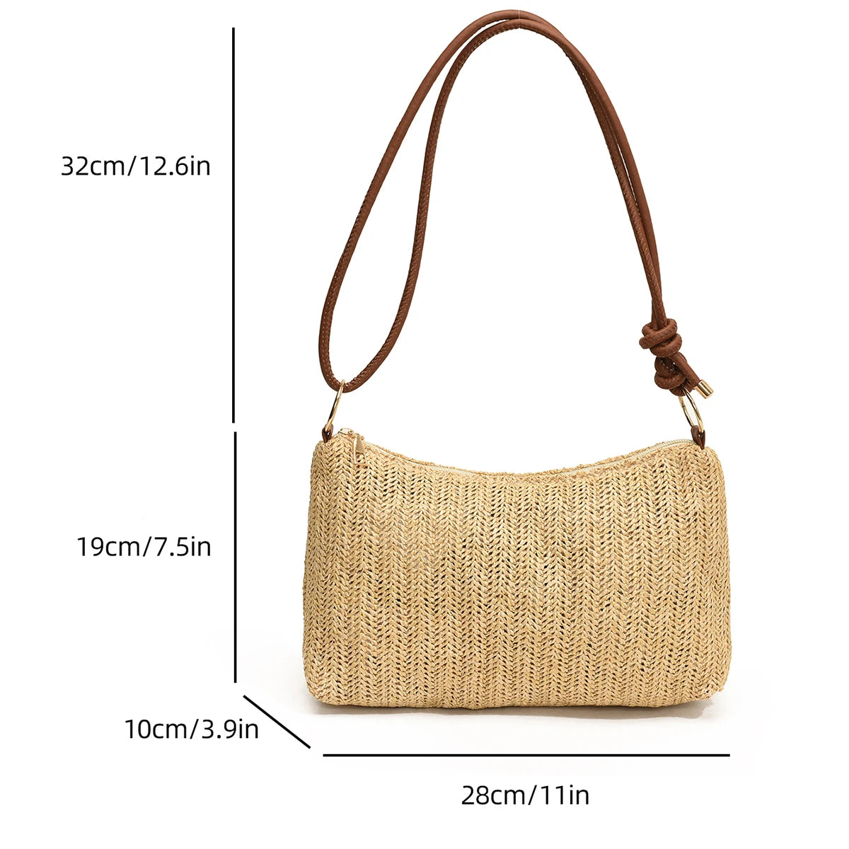 Women's Striped Woven Straw Tote Bag - Lightweight Large Capacity with Detachable Coin Purse & Zip Closure for Beach Vacation