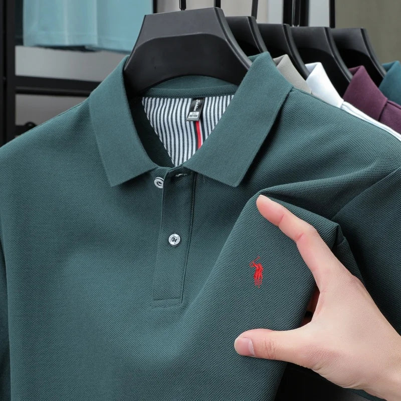100% pure cotton men's breathable short sleeve T-shirt high-end luxury brand embroidered loose casual summer business polo shirt