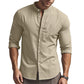 Men's Cotton Linen Long Sleeve Button Down Shirt European American Plus Size Henry Collar Casual Breathable Tops