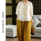 100% Linen Women Casual Shirt New 2025 Summer Vintage Style Stand Collar Floral Embroidery Loose Female Tops Shirts M1593