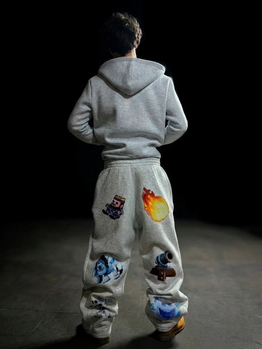 Y2k Street High Street Clothing Fashion Cartoon Pattern Casual Pants Men's Retro Loose Harajuku High Waist Pants Couple Style