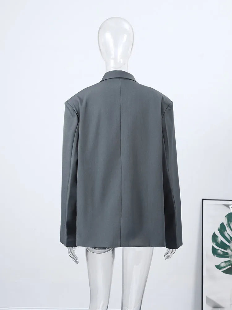 Bomber Jacket Women's Coat Oversized Blazer Lapel Diagonal Placket Asymmetrical Suit Flap Pockets Spring Woman Clothes Loose Top