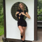 Kpop Black Hollow Out Mini Dress Women Elegant Turtleneck Short Sleeve High Waist Slim Dresses Lady Evening Club Fashion Robes