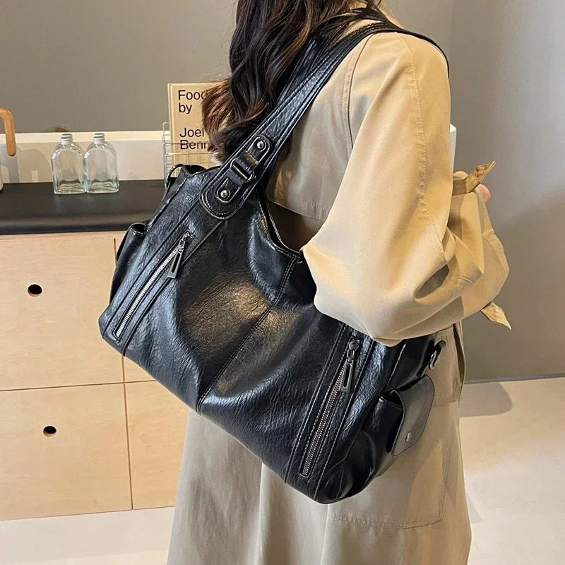 Hot Selling Soft Inner Compartment Shoulder Bag 2024High Quality Contrasting Color Women's Bag Fashion Zipper Pu Women's Handbag