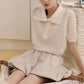 Wolfeel Summer New Polo Collar Hollow Knitted Short Sleeved Sweater Women's Bubble Sleeve T-shirt Female Simple Knitted Sweater