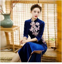 2026 chinese sexy nightclub dress improved cheongsam flower print qipao dress+shorts set hotel spa work dress beauty uniform