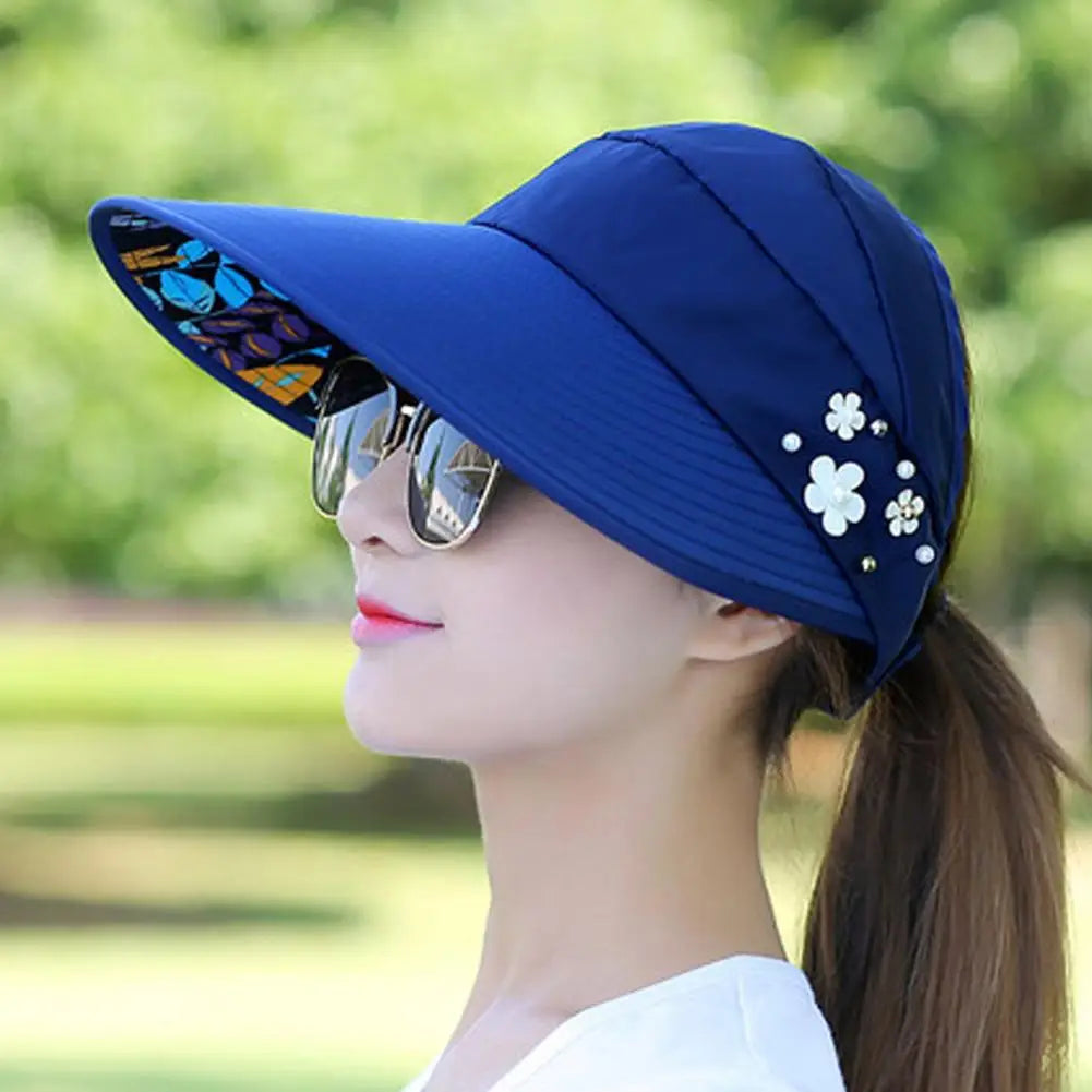 Fashion Womens Ladies Summer Vacation Wide Brim Foldable Sun Hat Anti-UV Beach Visor Caps Casual Hats