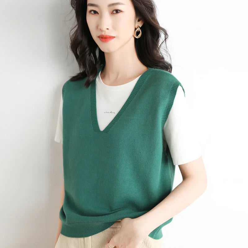Spring Autumn Knitted Vest for Women Clothes Fashion Casual Thin Sweater Vests Harajuku Tank Tops Ropa Mujer Elegant Blusas