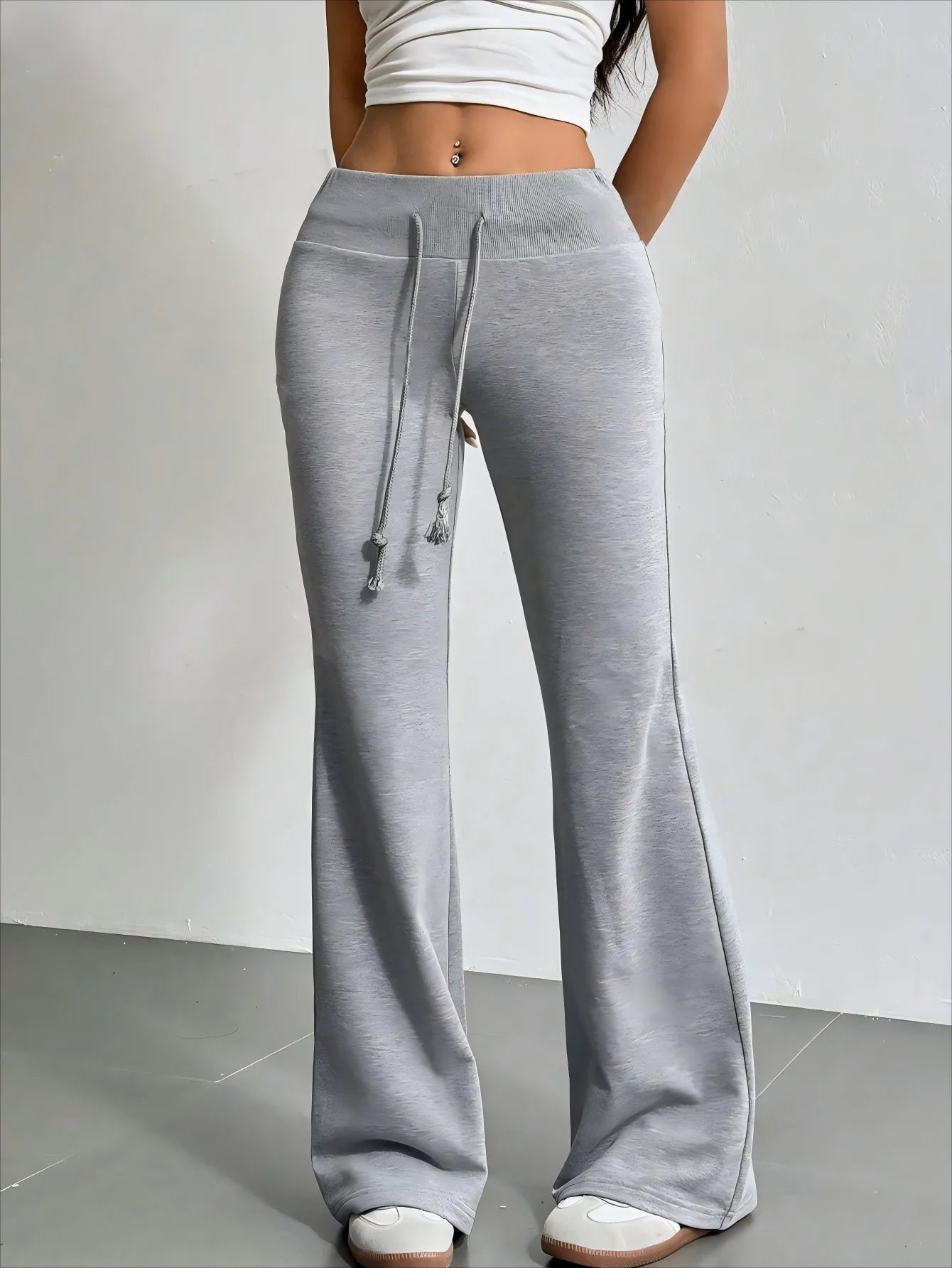 Autumn and Winter New Solid Color Drawstring Women's bell-bottoms Casual Fashion Dressing