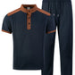 Men's Waffle Knit Stand Collar T Shirt and Pants Set Color Block Casual Streetwear Summer Tracksuit