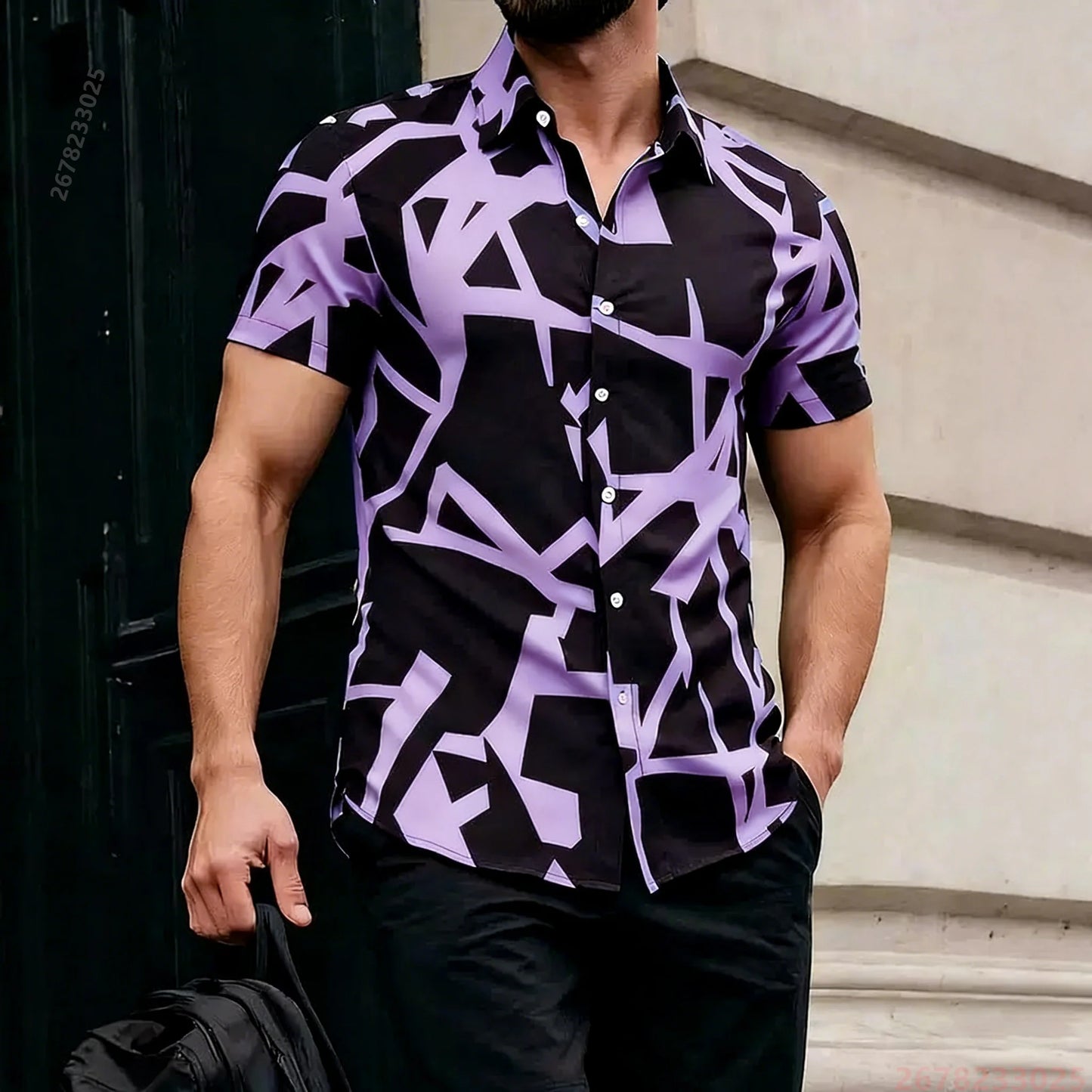 2026 New Men's Short-Sleeve Shirt, Stylish Color-Blocked Irregular Pattern Print Shirt, Outdoor Casual Hawaiian Shirt, XS-6XL
