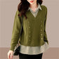 Fake Two Piece Top Knit Sweater Women's Splice Shirt Collar 2024 Spring Autumn New Korean Loose Long Sleeve Sweater Brown Shirt