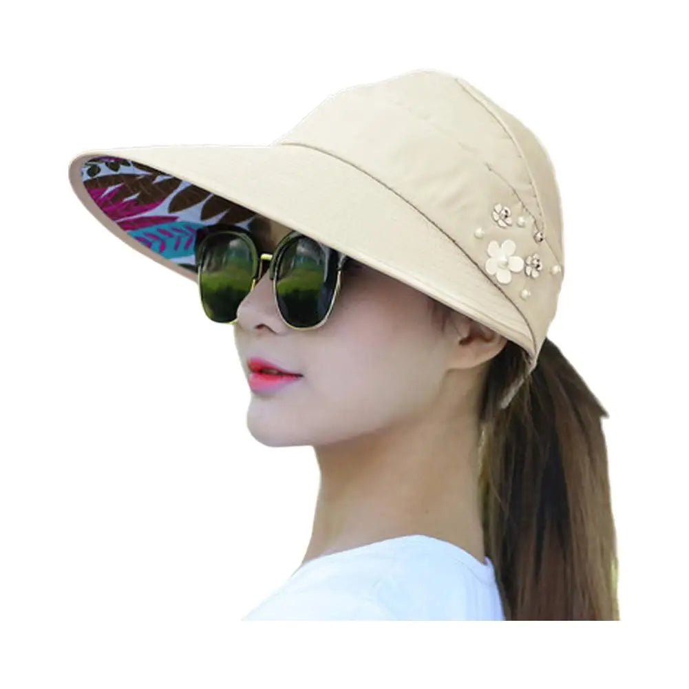 Fashion Womens Ladies Summer Vacation Wide Brim Foldable Sun Hat Anti-UV Beach Visor Caps Casual Hats