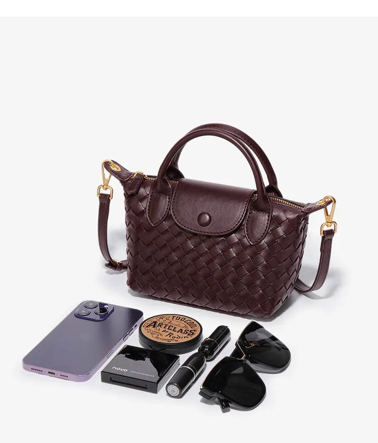 Handwoven single-shoulder small dumpling bag, fashionable bucket bag, new simple ladies crossbody lunch box bag, small tote bag