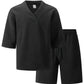 2026 Men's Summer Geometric Textured 2 Piece Set V-Neck Short Sleeve T-Shirt & Drawstring Shorts Shirt Set