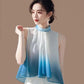 French Style Summer Vest Tops For Women Sleeveless Chiffon Blouse Stand Collar Gradient Color Casual Loose Shirt