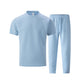 2026 Men's Spring Autumn Business Casual Textured 2 Piece Set Crew Neck T-Shirt & Drawstring Pants