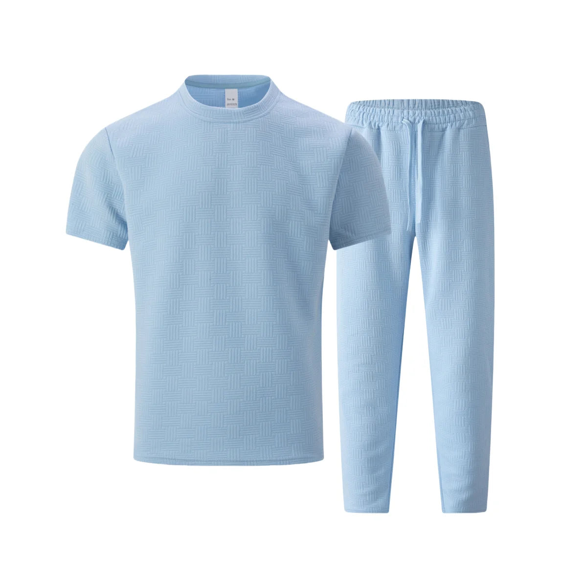 2026 Men's Spring Autumn Business Casual Textured 2 Piece Set Crew Neck T-Shirt & Drawstring Pants