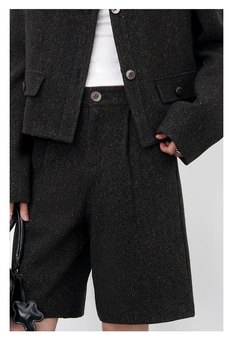 CHIC VEN Fashion Women Woolen Short Coat New Slim Ladies Jacket Female High Waist Middle Pants Sets Spring Autumn 2026