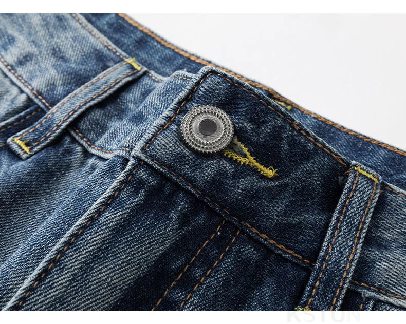 KSTUN 2026 Summer Distressed Jeans For Men Wide-leg Ripped Baggy Pants Loose Straight Vintage Streetwear Hip hop Motocycle Jeans