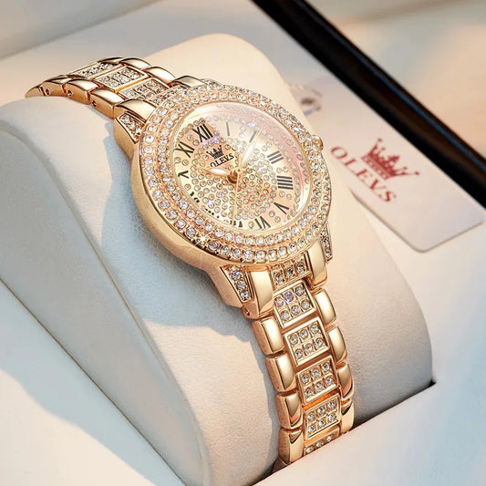 OLEVS Watch Women Fashion Elegant Stainless Steel Waterproof Quartz Wristwatch Luxury Ladies Dress Watches