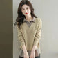 Fake Two Piece Top Knit Sweater Women's Splice Shirt Collar 2024 Spring Autumn New Korean Loose Long Sleeve Sweater Brown Shirt