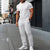 2026 Men's Spring Autumn Business Casual Textured 2 Piece Set Crew Neck T-Shirt & Drawstring Pants