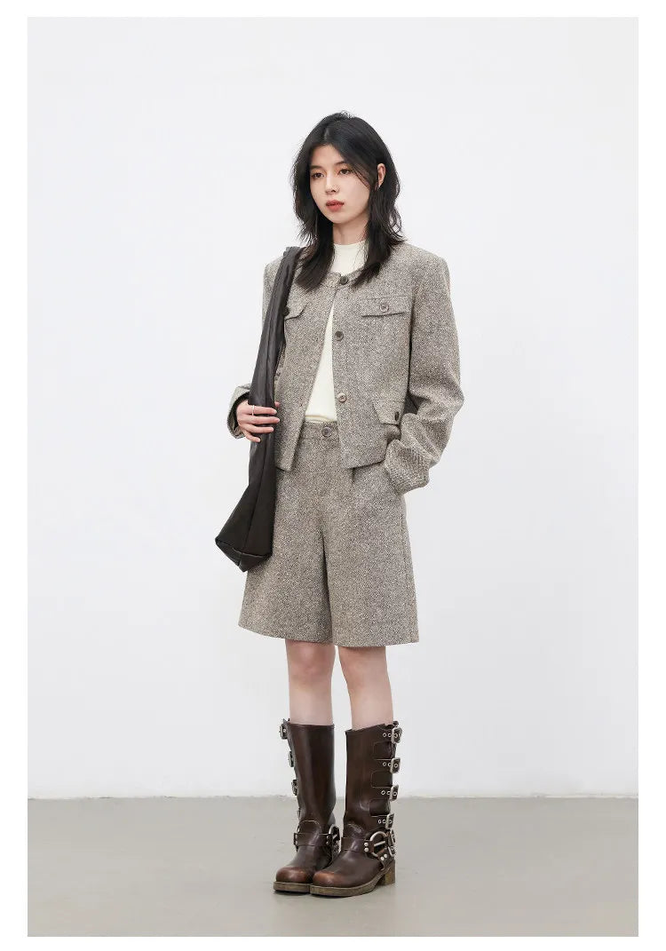 CHIC VEN Fashion Women Woolen Short Coat New Slim Ladies Jacket Female High Waist Middle Pants Sets Spring Autumn 2026